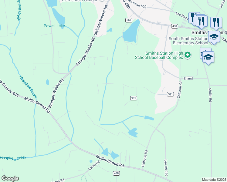 map of restaurants, bars, coffee shops, grocery stores, and more near 358 Lee Road 580 in Smiths Station