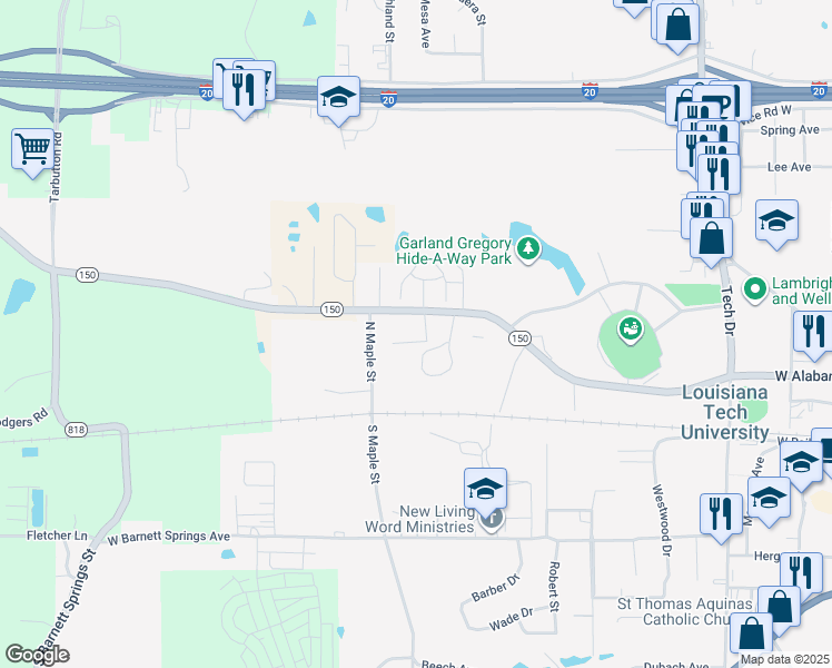 map of restaurants, bars, coffee shops, grocery stores, and more near 2011 West Alabama Avenue in Ruston