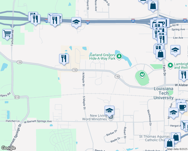 map of restaurants, bars, coffee shops, grocery stores, and more near 2011 West Alabama Avenue in Ruston