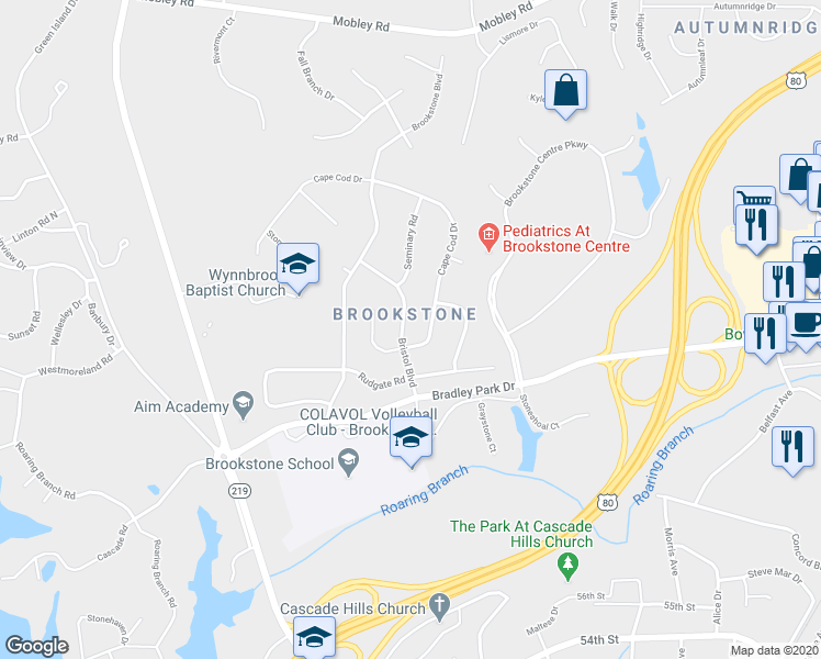 map of restaurants, bars, coffee shops, grocery stores, and more near 6114 Bristol Boulevard in Columbus