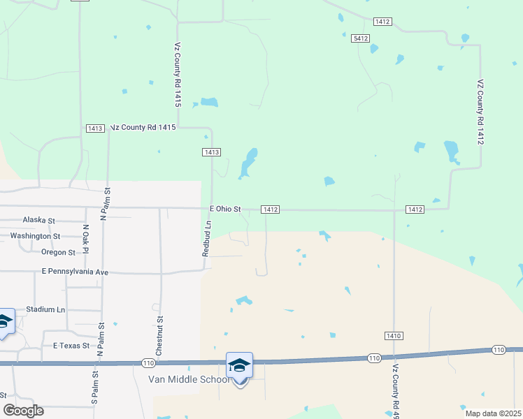 map of restaurants, bars, coffee shops, grocery stores, and more near Private Road 5012 in Van