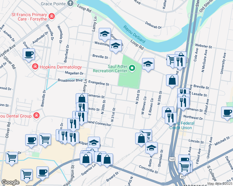 map of restaurants, bars, coffee shops, grocery stores, and more near 9 Cameron Street in Monroe