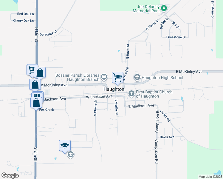map of restaurants, bars, coffee shops, grocery stores, and more near 109 West Taylor Street in Haughton