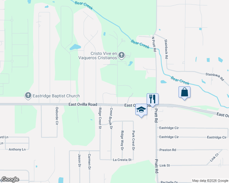 map of restaurants, bars, coffee shops, grocery stores, and more near 1201 Narrow Lane in Red Oak