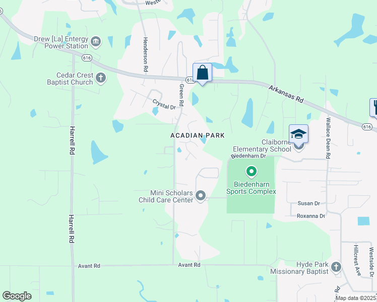 map of restaurants, bars, coffee shops, grocery stores, and more near 103 Iberia Circle in West Monroe