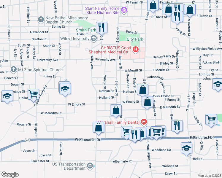 map of restaurants, bars, coffee shops, grocery stores, and more near 507 Medill Street in Marshall