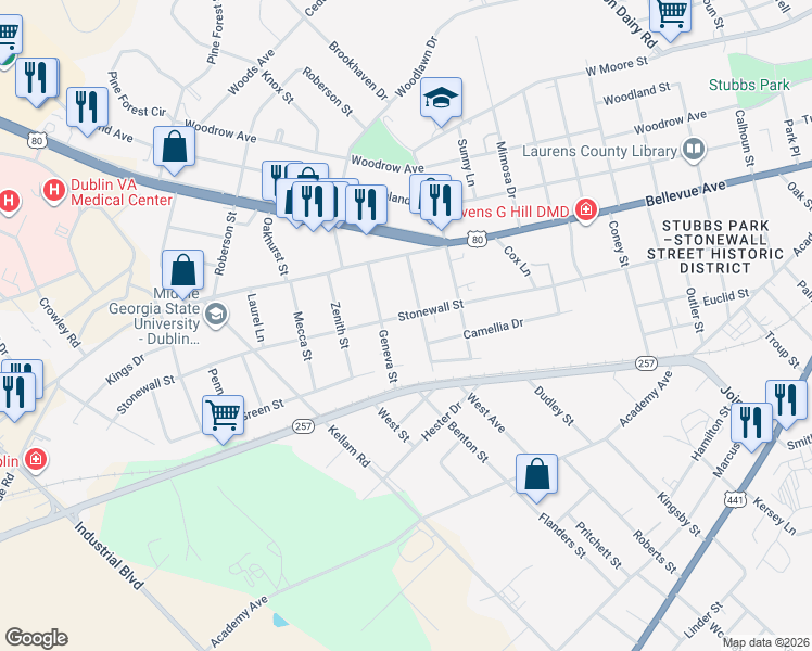 map of restaurants, bars, coffee shops, grocery stores, and more near 108 Lacross Street in Dublin