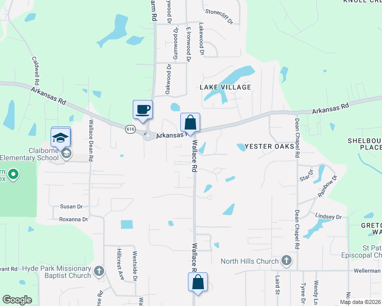 map of restaurants, bars, coffee shops, grocery stores, and more near 2415 Arkansas Road in West Monroe