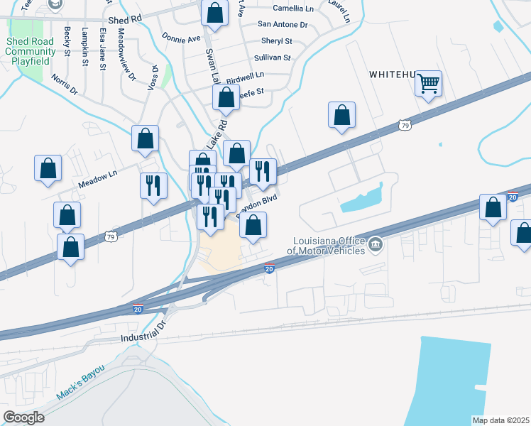 map of restaurants, bars, coffee shops, grocery stores, and more near 4726 East Texas Street in Bossier City
