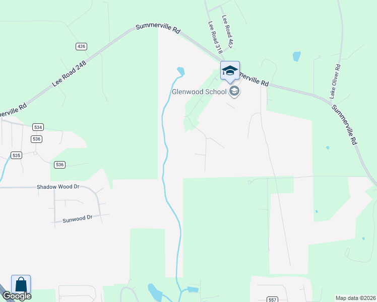 map of restaurants, bars, coffee shops, grocery stores, and more near 70 Glenwood Way in Smiths Station