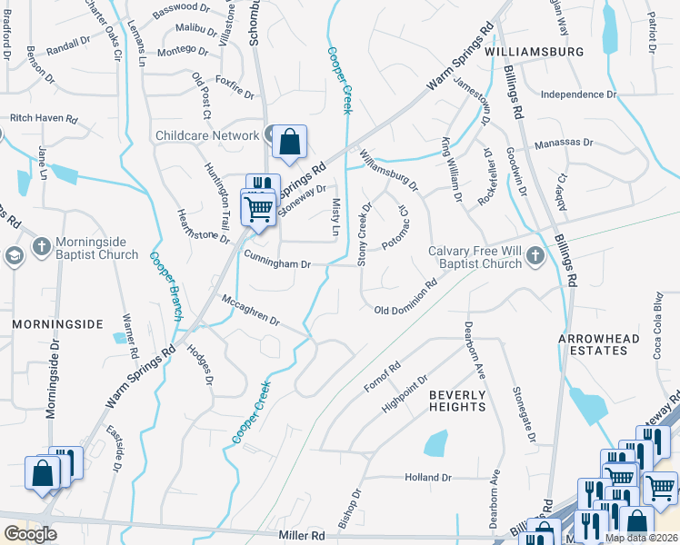 map of restaurants, bars, coffee shops, grocery stores, and more near 6117 Stony Creek Drive in Columbus