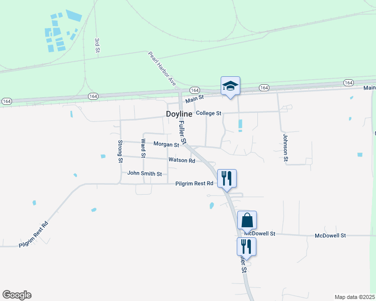 map of restaurants, bars, coffee shops, grocery stores, and more near 232 Fuller Street in Doyline