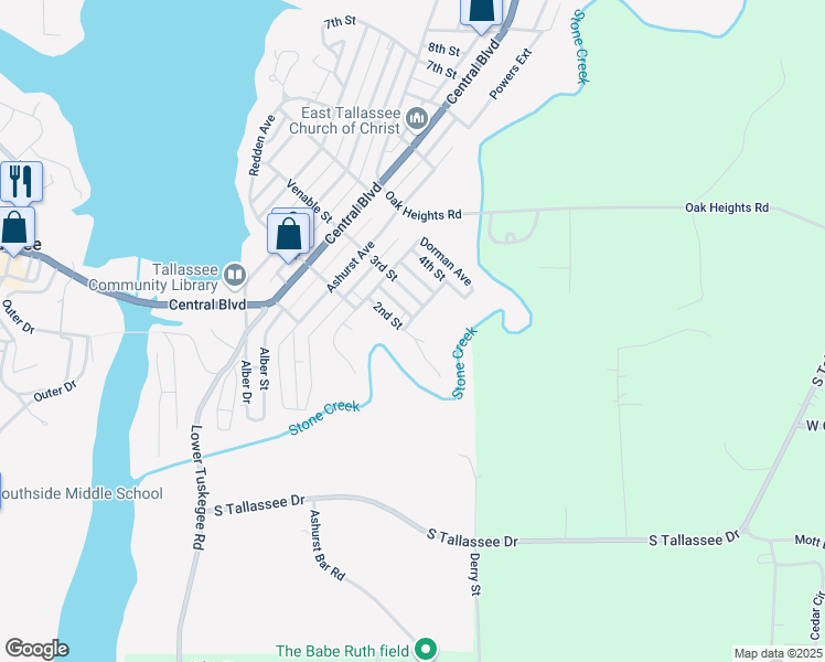 map of restaurants, bars, coffee shops, grocery stores, and more near 209 2nd St in Tallassee