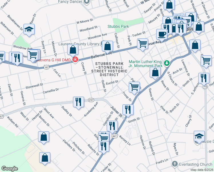 map of restaurants, bars, coffee shops, grocery stores, and more near 808 Euclid Street in Dublin