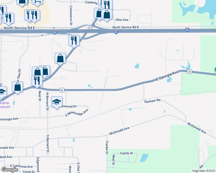 map of restaurants, bars, coffee shops, grocery stores, and more near 1803 East Georgia Avenue in Ruston