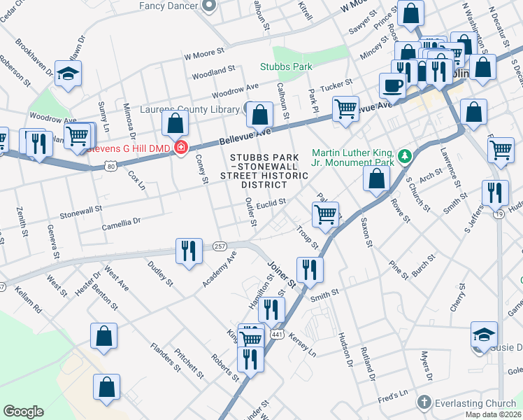 map of restaurants, bars, coffee shops, grocery stores, and more near 808 Euclid Street in Dublin
