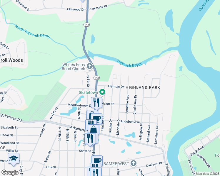 map of restaurants, bars, coffee shops, grocery stores, and more near 415 Gulpha Drive in West Monroe
