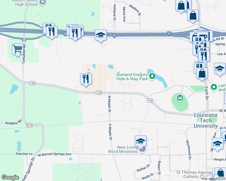 map of restaurants, bars, coffee shops, grocery stores, and more near 3 Kennon Lane in Ruston