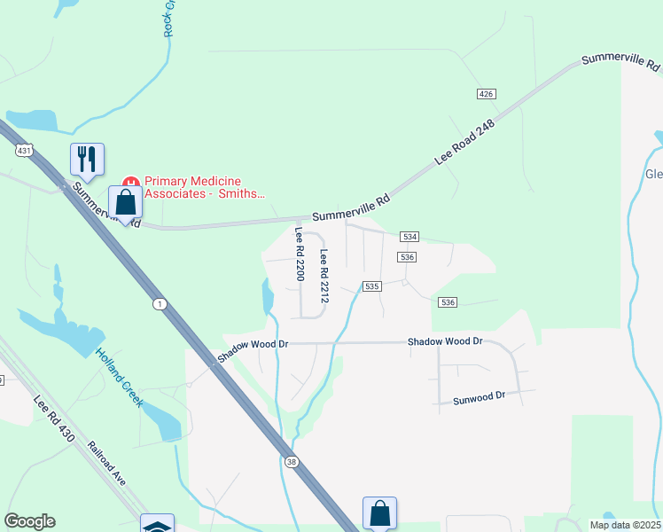 map of restaurants, bars, coffee shops, grocery stores, and more near 147 Lee Road 2212 in Smiths Station