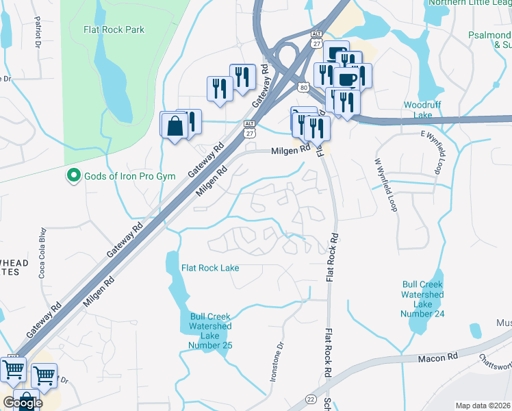 map of restaurants, bars, coffee shops, grocery stores, and more near 6029 Flat Rock Road in Columbus