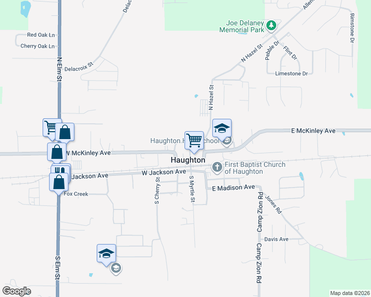 map of restaurants, bars, coffee shops, grocery stores, and more near 114 North Myrtle in Haughton