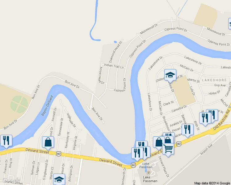map of restaurants, bars, coffee shops, grocery stores, and more near 6206 Cypress Point Dr in Monroe