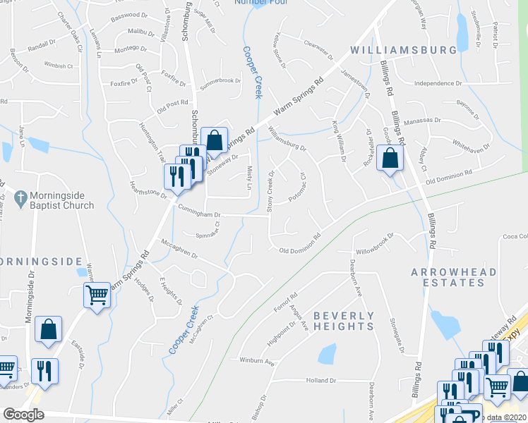 map of restaurants, bars, coffee shops, grocery stores, and more near 6117 Stony Creek Drive in Columbus