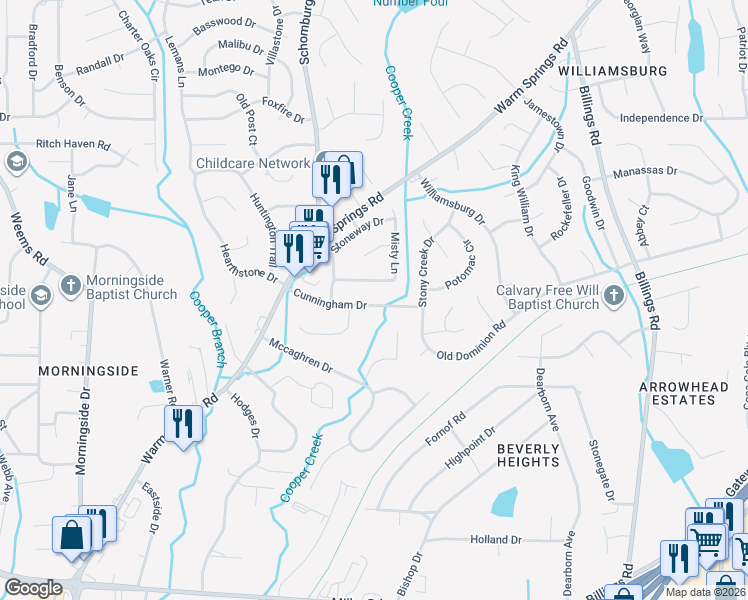 map of restaurants, bars, coffee shops, grocery stores, and more near 5239 Cunningham Drive in Columbus
