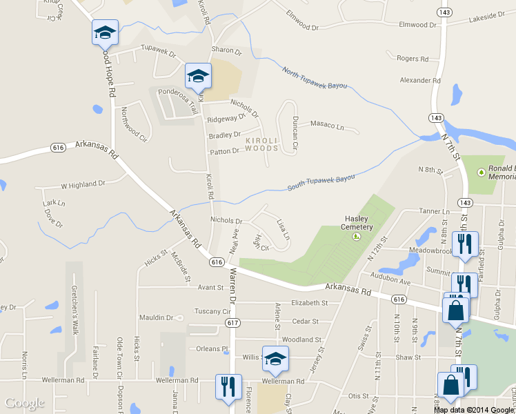 map of restaurants, bars, coffee shops, grocery stores, and more near 117 Nichols Dr in West Monroe