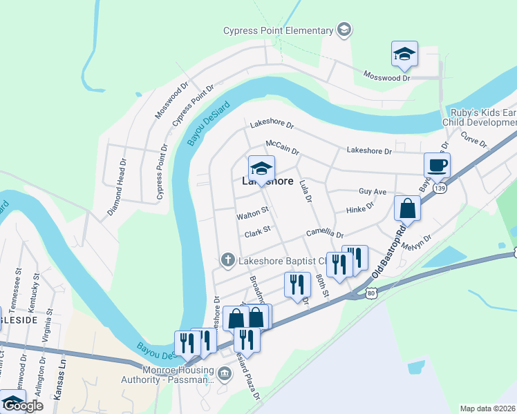 map of restaurants, bars, coffee shops, grocery stores, and more near 211 Walton St in Monroe