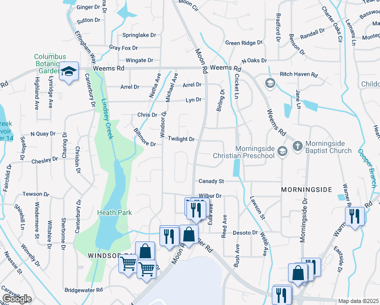 map of restaurants, bars, coffee shops, grocery stores, and more near 6108 Candlestick Loop in Columbus