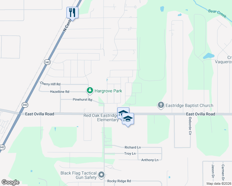 map of restaurants, bars, coffee shops, grocery stores, and more near 214 Camden Street in Red Oak