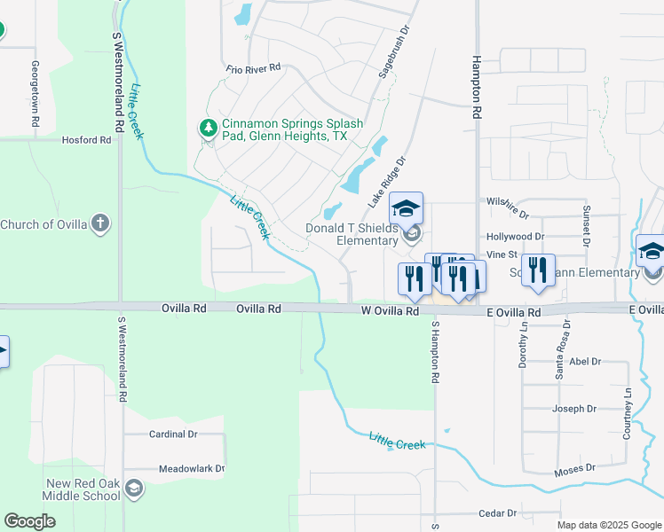 map of restaurants, bars, coffee shops, grocery stores, and more near 2805 Cinnamon Spring Street in Glenn Heights