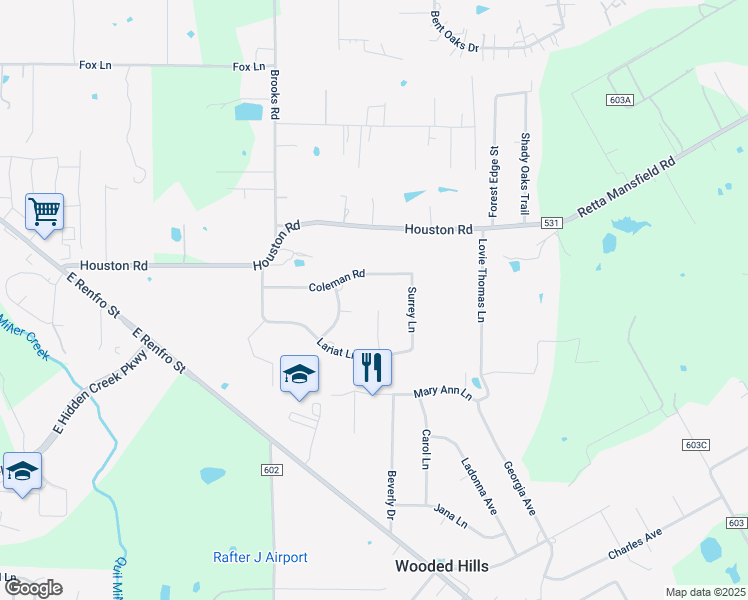 map of restaurants, bars, coffee shops, grocery stores, and more near 516 Oxbow Court in Burleson
