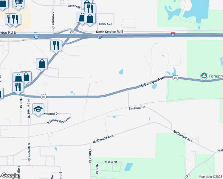 map of restaurants, bars, coffee shops, grocery stores, and more near 2003 East Georgia Avenue in Ruston