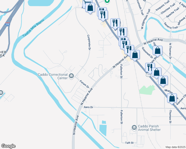 map of restaurants, bars, coffee shops, grocery stores, and more near 2020 North Hearne Avenue in Shreveport
