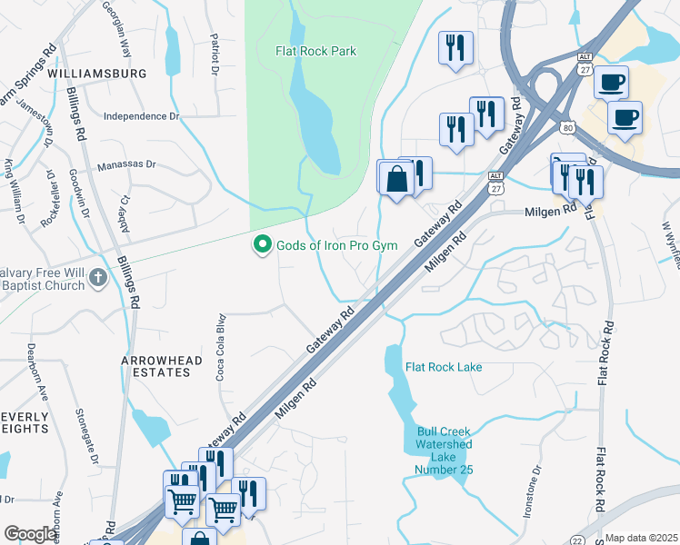 map of restaurants, bars, coffee shops, grocery stores, and more near 6347 Manchester Expressway in Columbus