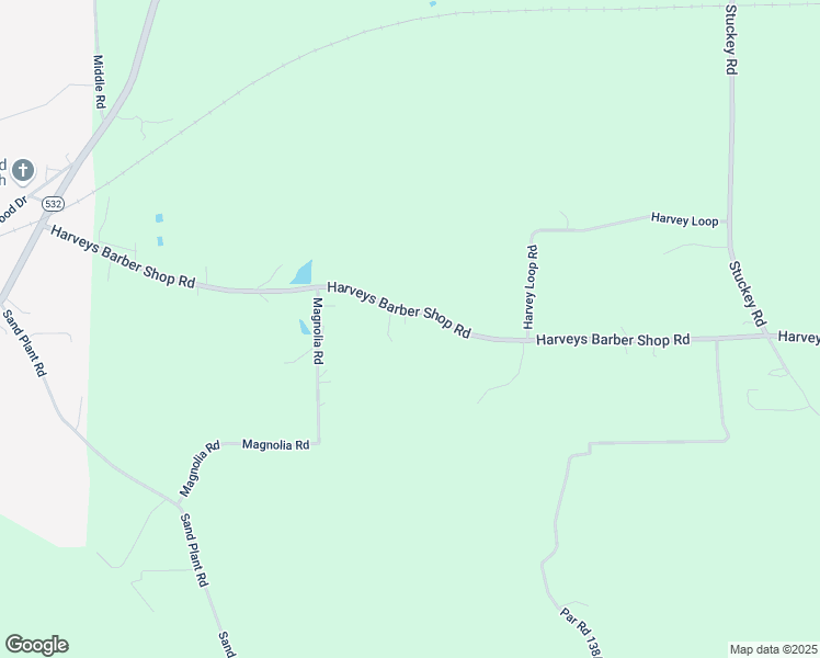 map of restaurants, bars, coffee shops, grocery stores, and more near 2095 Harveys Barber Shop Road in Dubberly