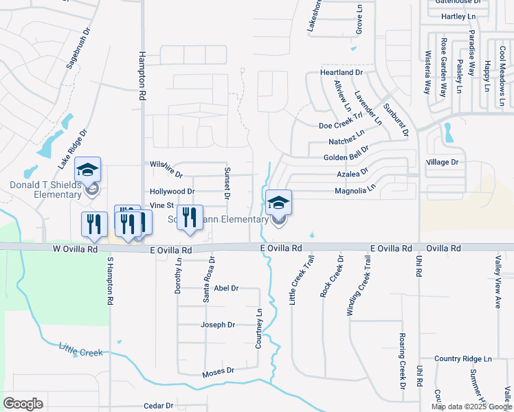 map of restaurants, bars, coffee shops, grocery stores, and more near 2744 Sunset Strip Drive in Glenn Heights