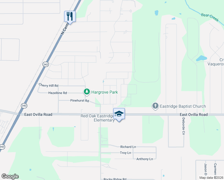map of restaurants, bars, coffee shops, grocery stores, and more near 214 Camden Street in Red Oak