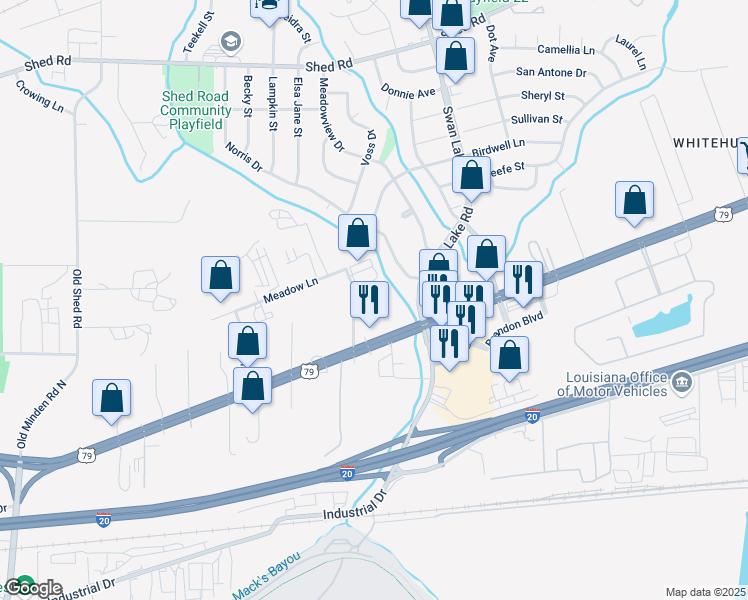 map of restaurants, bars, coffee shops, grocery stores, and more near 4405 E Texas St in Bossier City