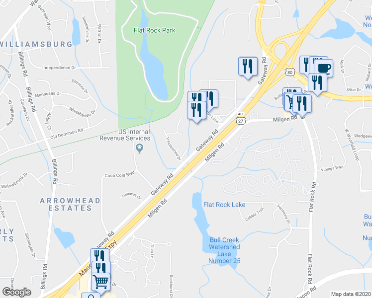 map of restaurants, bars, coffee shops, grocery stores, and more near 6 Trestlewood Drive in Columbus
