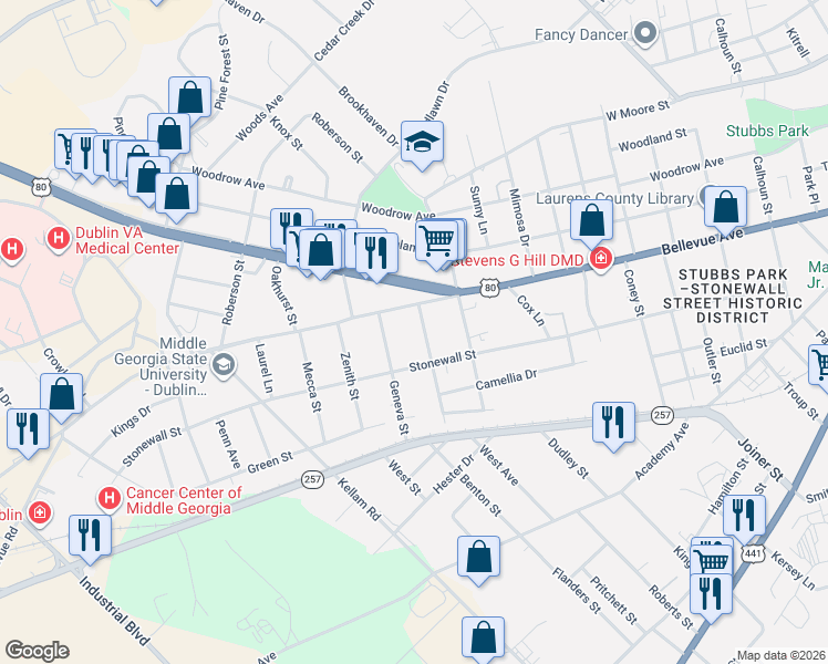 map of restaurants, bars, coffee shops, grocery stores, and more near 108 Lacross Street in Dublin