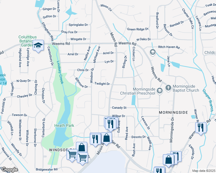 map of restaurants, bars, coffee shops, grocery stores, and more near 6108 Candlestick Loop in Columbus
