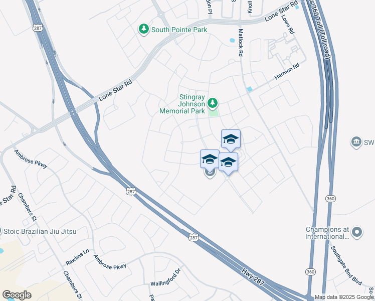map of restaurants, bars, coffee shops, grocery stores, and more near Lone Star Road in Mansfield