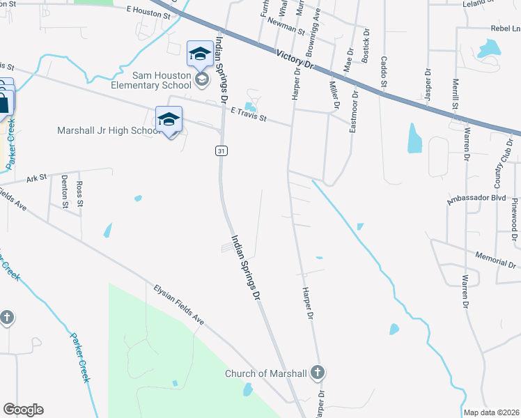 map of restaurants, bars, coffee shops, grocery stores, and more near 709 Navajo Trail in Marshall
