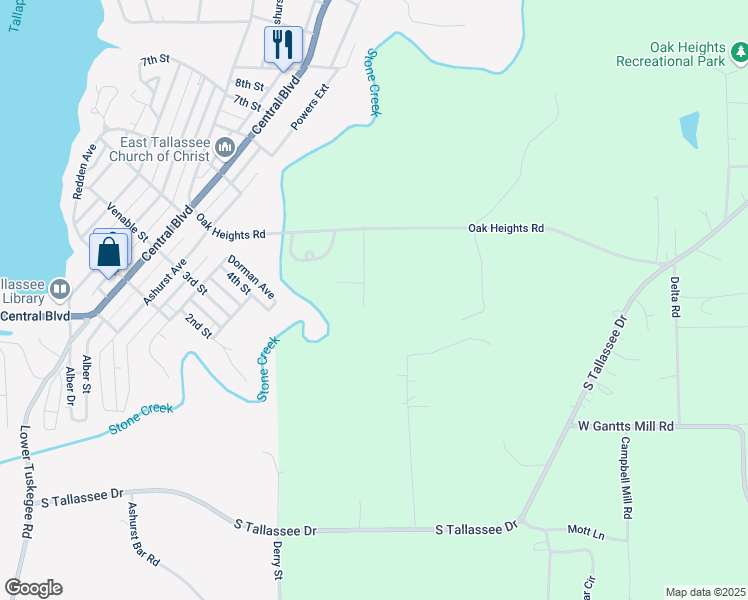 map of restaurants, bars, coffee shops, grocery stores, and more near 177 Harry Street in Tallassee