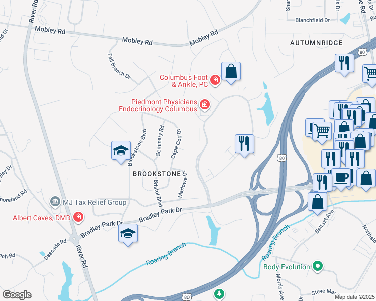 map of restaurants, bars, coffee shops, grocery stores, and more near 4 Milton Court in Columbus