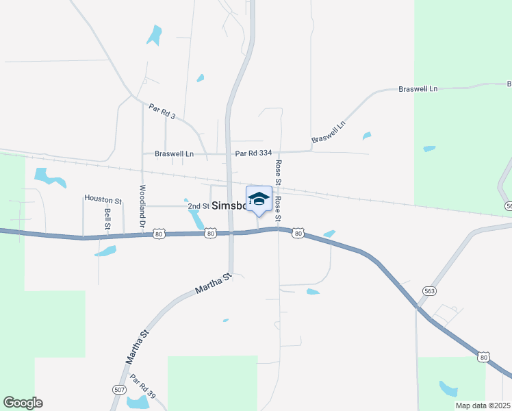 map of restaurants, bars, coffee shops, grocery stores, and more near Tiger Drive in Simsboro