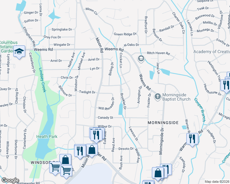 map of restaurants, bars, coffee shops, grocery stores, and more near 4214 Cheshire Bridge Road in Columbus